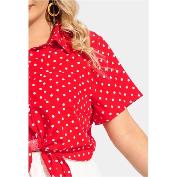 Red & White Polka Dot Plus Size Blouse - Picture 3 of 3